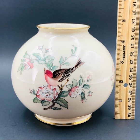 LENOX USA Serenade Vintage Rose Bowl Bird Floral Gold Trims Ceramic Globe Vase - Picture 9 of 9